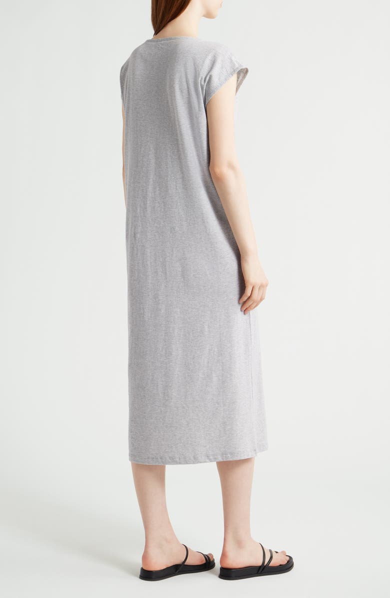Eileen Fisher Stripe Cap Sleeve Organic Cotton Midi Dress, Alternate, color, Dark Pearl