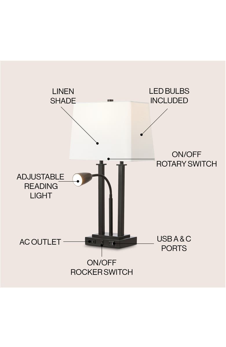 JONATHAN Y Blaire 23.75" 2-Light Modern Farmhouse Metal LED Table Lamp with USB Charging port, Alternate, color, Oil Rubbed Bronze