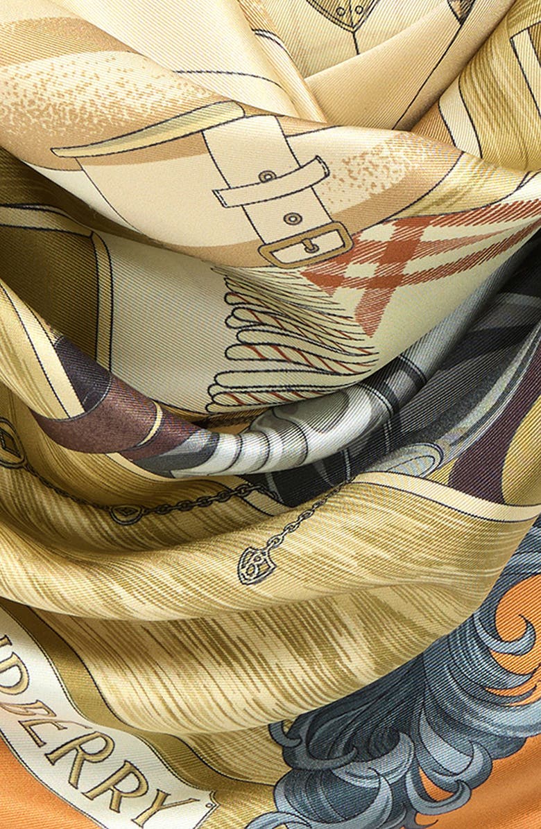 Burberry Wardrobe Print Silk Twill Square Scarf, Alternate, color, Pumpkin Orange