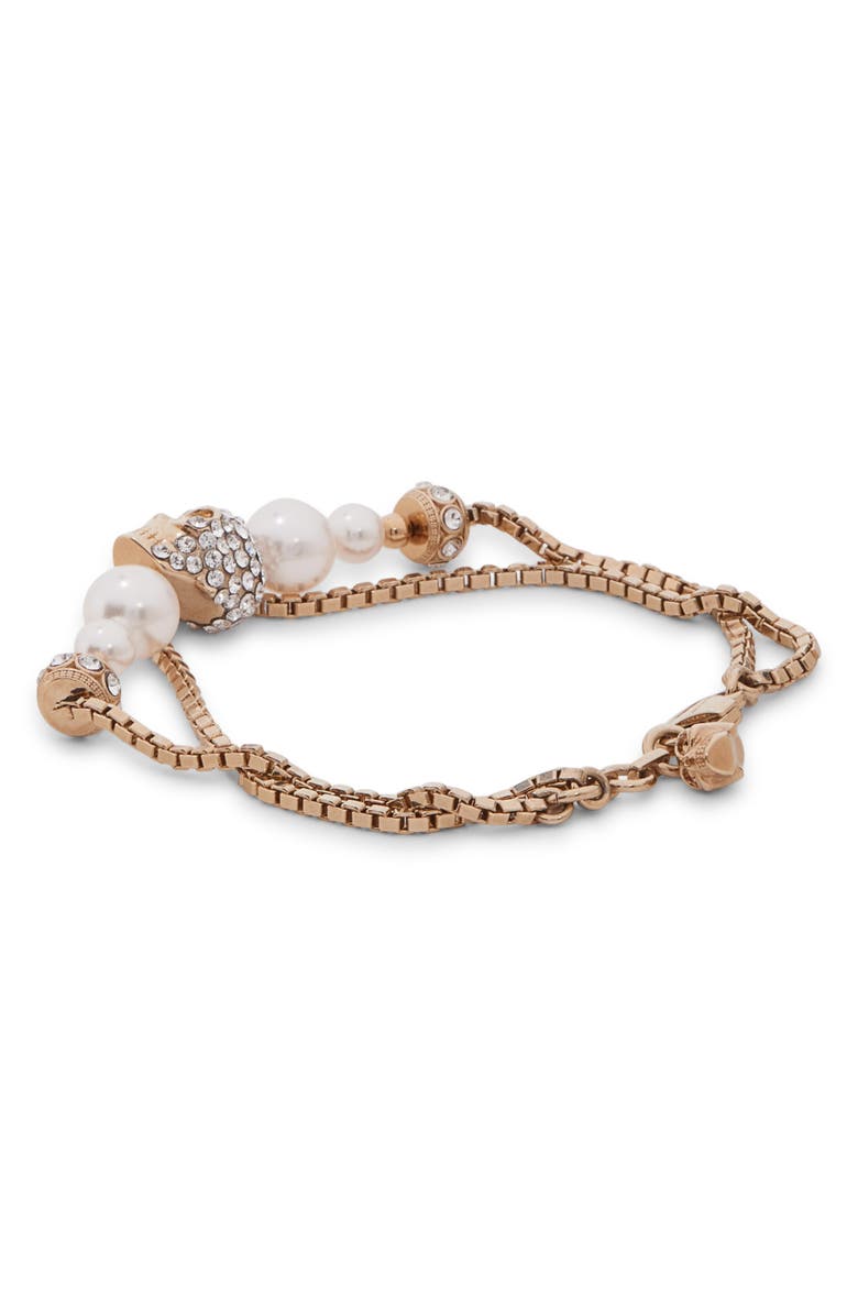 McQueen Crystal Skull & Faux Pearl Bracelet, Alternate, color, 