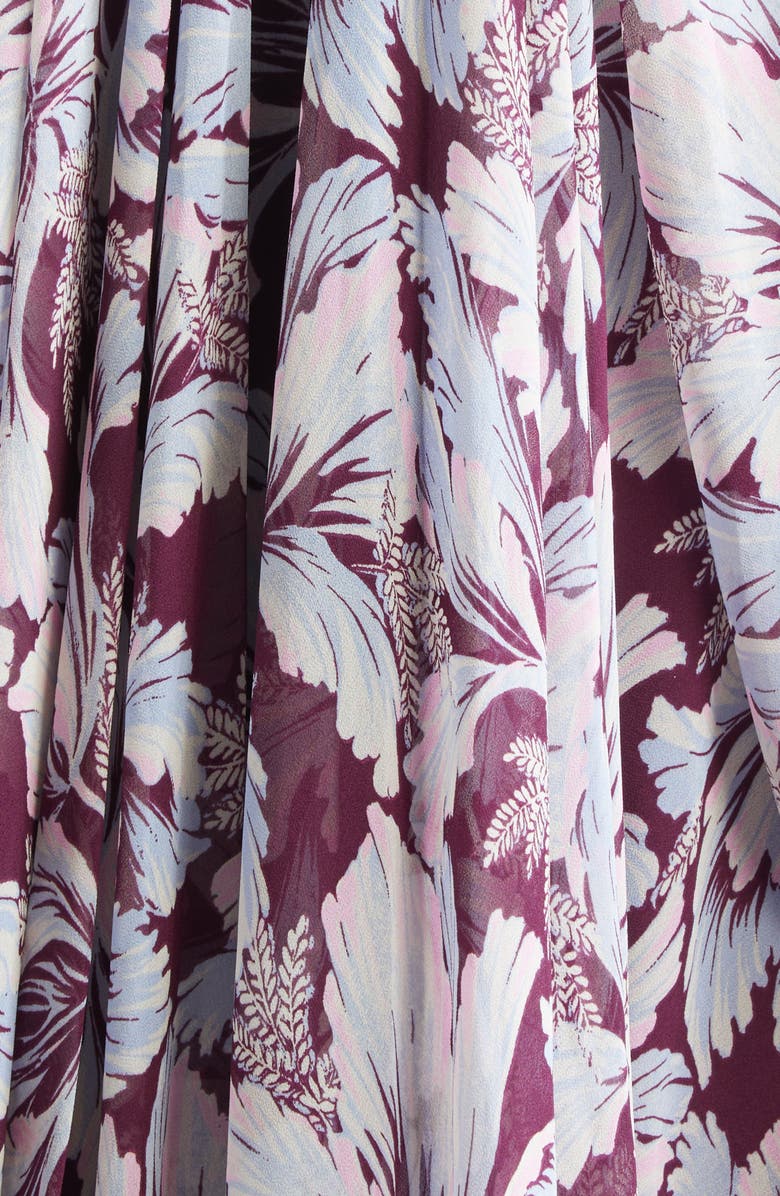 Cinq à Sept Clairette Tie Neck Long Sleeve Swing Dress, Alternate, color, Deep Plum Multi