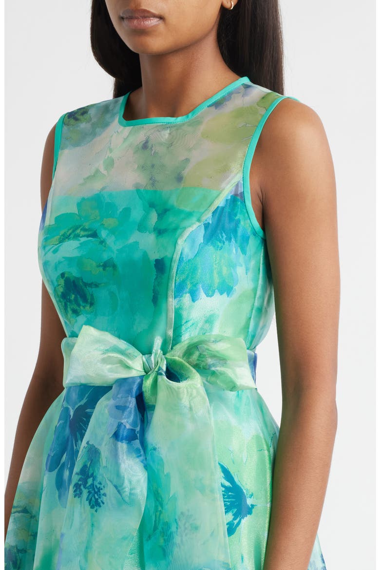 Floral Illusion Neck Organza Ballgown, Alternate, color, GREEN MULT
