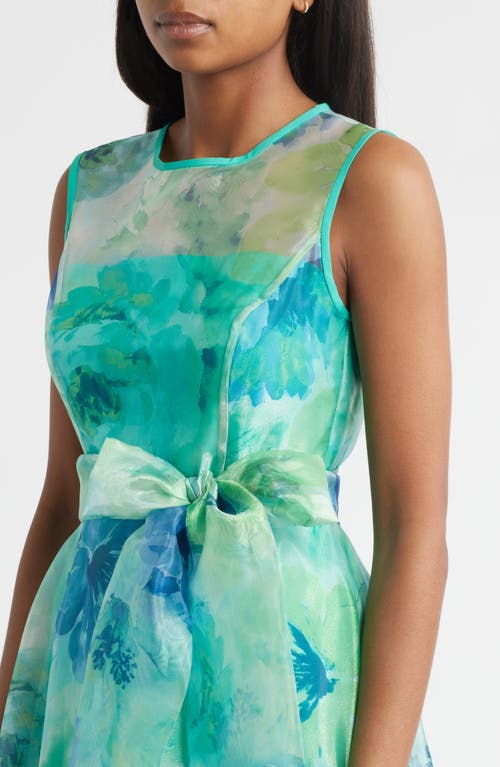 ELIZA J ELIZA J FLORAL ILLUSION NECK ORGANZA BALLGOWN 