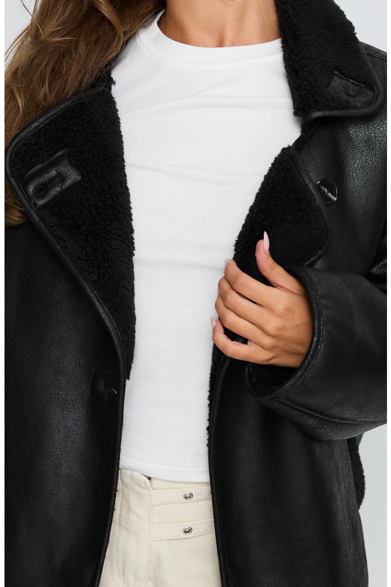 Nunez Faux Shearling Lined Faux Leather Jacket, Alternate, color, BLACK