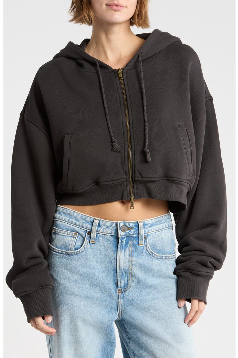 Crop Organic Cotton Zip Hoodie, Main, color, VINTAGE BLACK