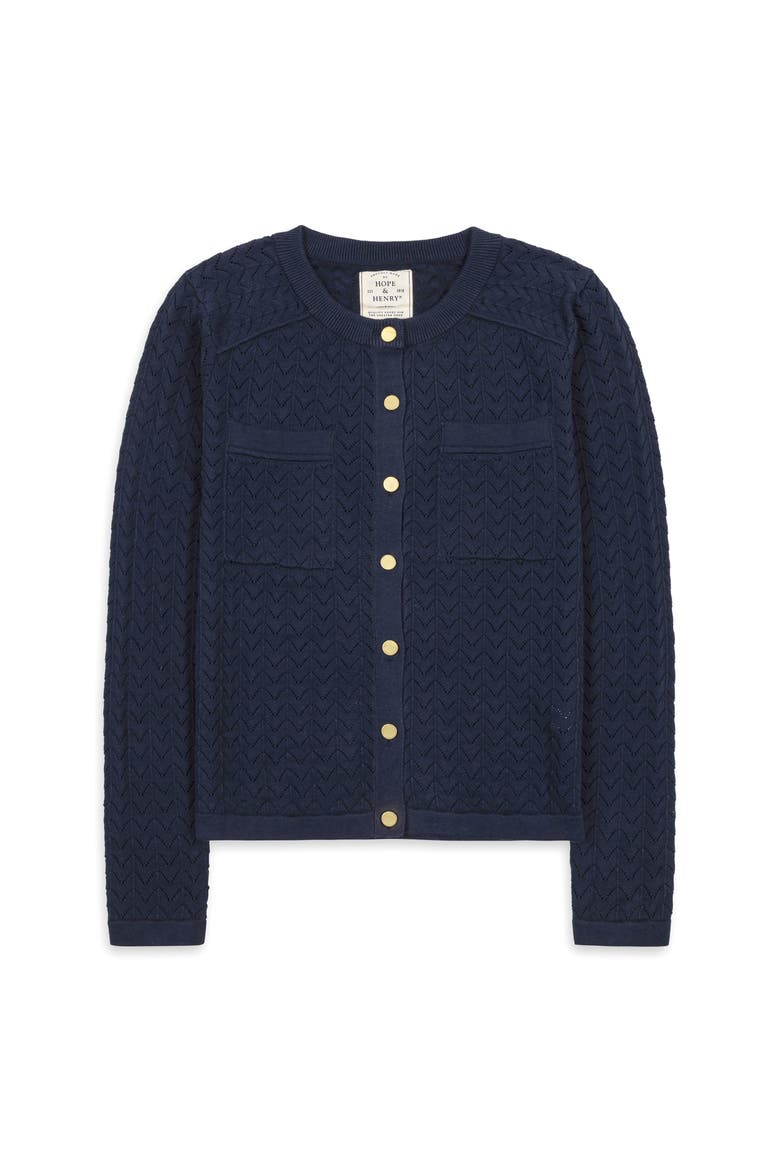 Organic Pointelle Sweater Cardigan, Alternate, color, Navy Pointelle