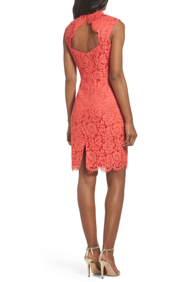 Open Back Lace Sheath Dress, Alternate, color, GRENADINE