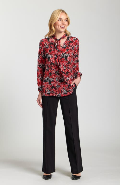 Apny Print Tassel Tie Neck Top In Red