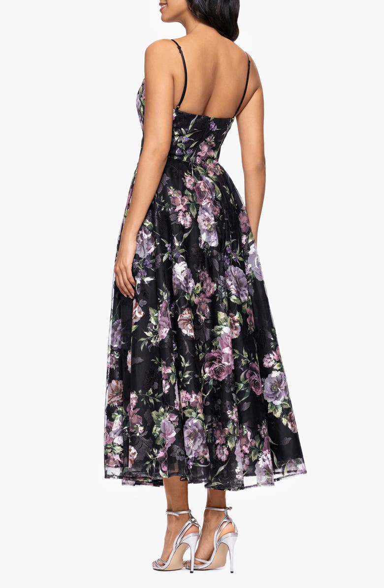 Betsy & Adam Print Embroidered Sleeveless Gown, Alternate, color, Black/Plum