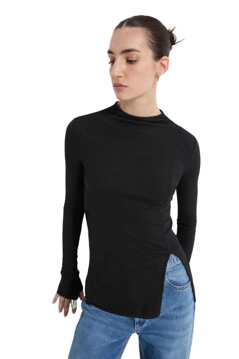 Clover Ribbed Mock Neck Top, Alternate, color, BLACK