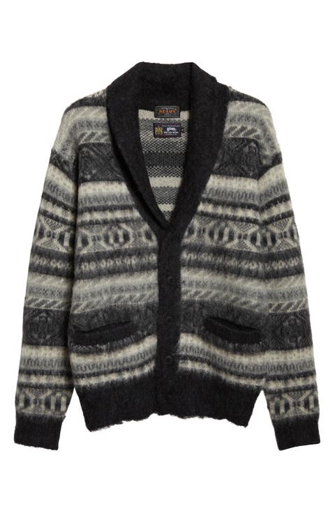 Shaggy Fair Isle Shawl Collar Cardigan