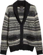 BEAMS Shaggy Fair Isle Shawl Collar Cardigan