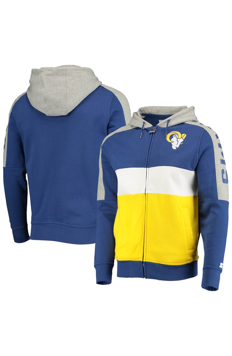 STARTER Men's Starter Royal/Gold Los Angeles Rams Playoffs Color Block Full-Zip Hoodie, Alternate, color, 