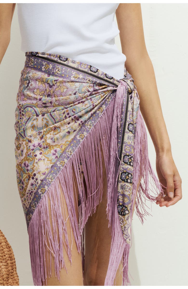H&M Fringed Satin Hip Scarf, Alternate, color, Dusty Purple/Paisley