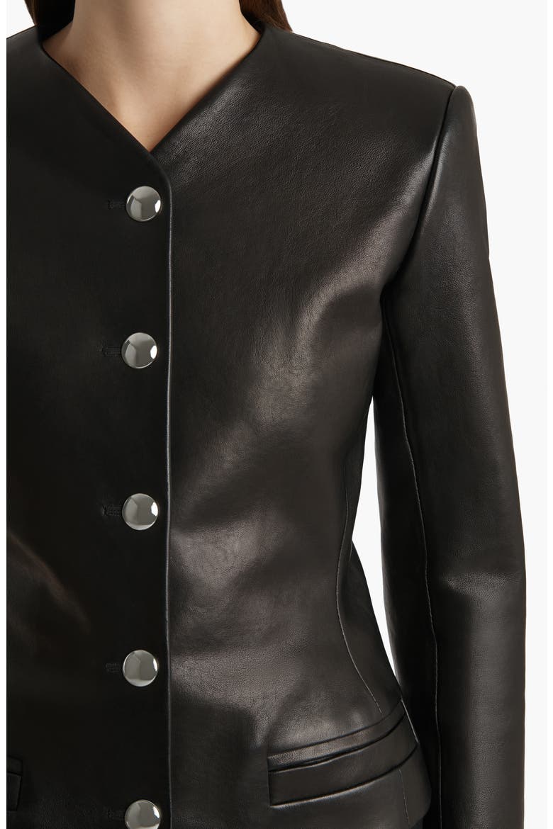 Nara Collarless Leather Jacket, Alternate, color, BLACK