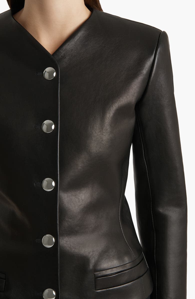 Khaite Nara Collarless Leather Jacket, Alternate, color, Black