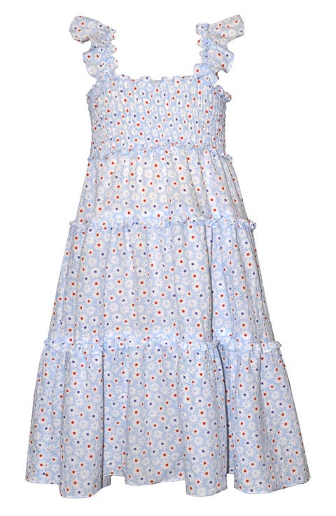 Kids' Ditsy Floral Flutter Sleeve Tiered Dress (Little Kid)