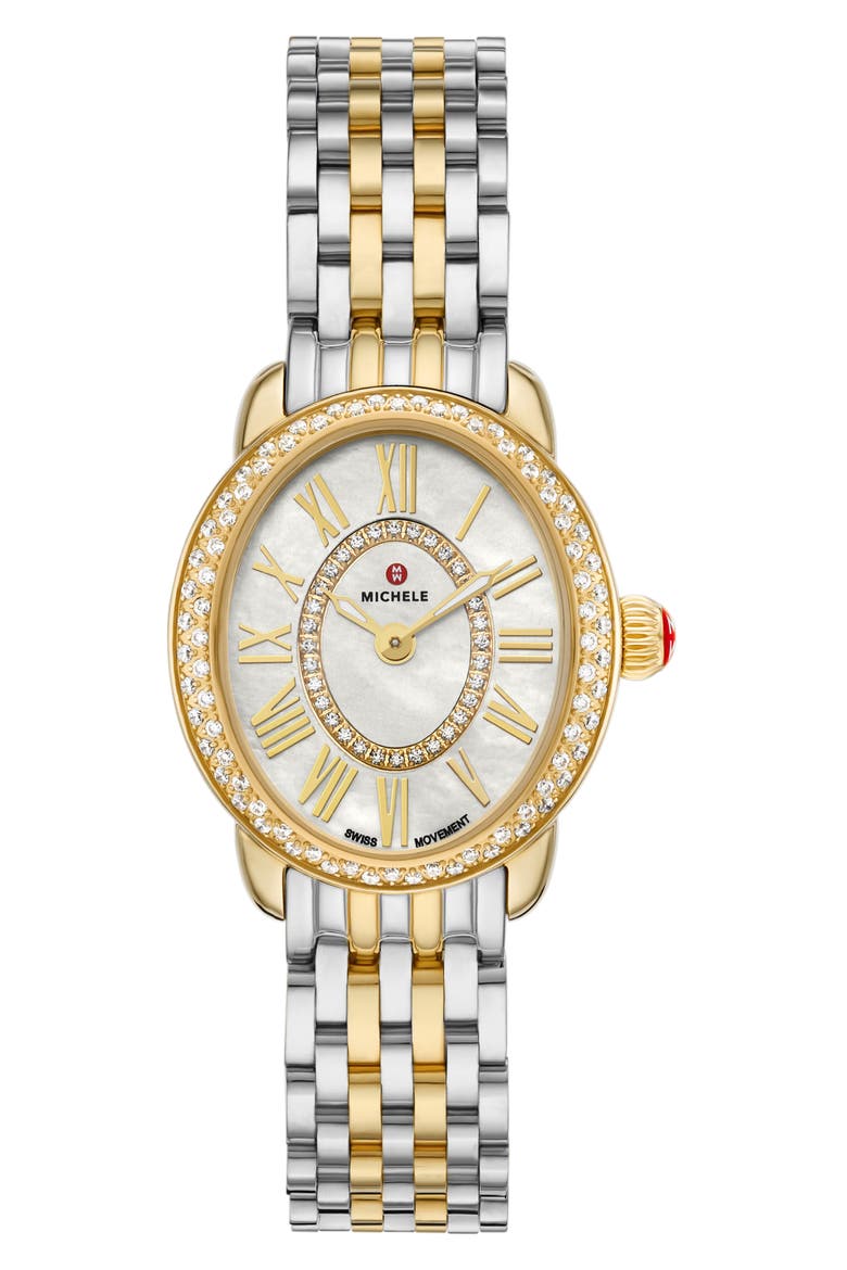 Serein Oval Diamond & Mother-of-Pearl Bracelet Watch, 24mm x 27mm, Main, color, TWO-TONE