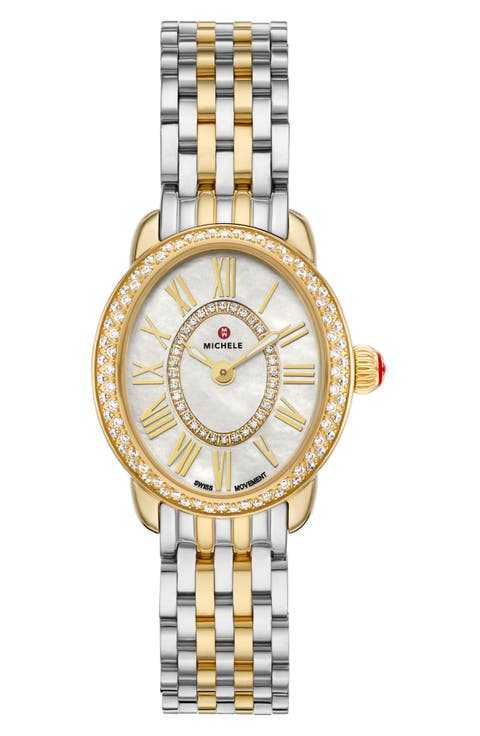 Serein Oval Diamond & Mother-of-Pearl Bracelet Watch, 24mm x 27mm
