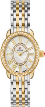 MICHELE Serein Oval Diamond & Mother-of-Pearl Bracelet Watch, 24mm x 27mm