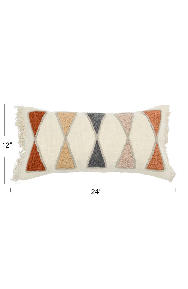 Storied Home Embroidered Cotton Lumbar Pillow with Fringe, Terracotta Multicolor, Alternate, color, Orange