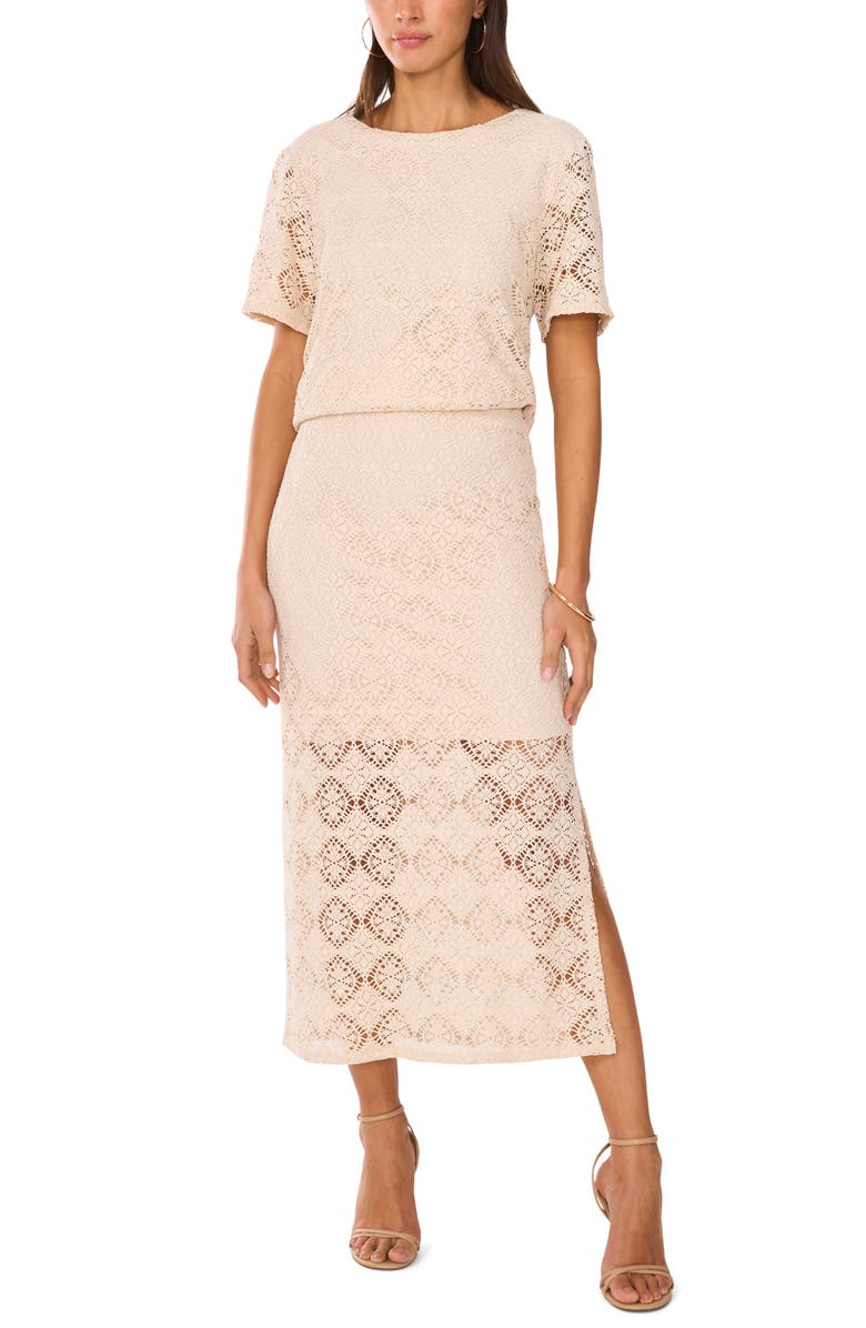 Vince Camuto Lace Midi Skirt, Alternate, color, Almond