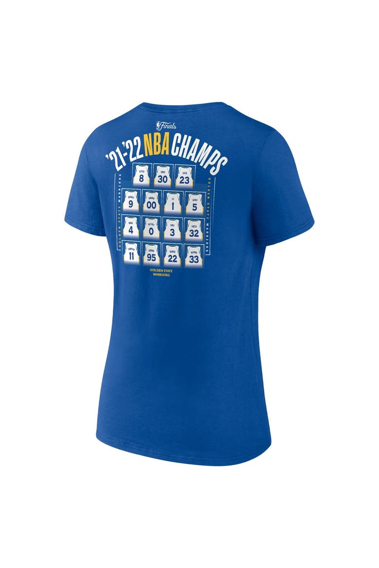 Women's Fanatics Branded Royal Golden State Warriors 2022 NBA Finals Champions Final Buzzer Jersey Roster V-Neck T-Shirt, Alternate, color, Royal