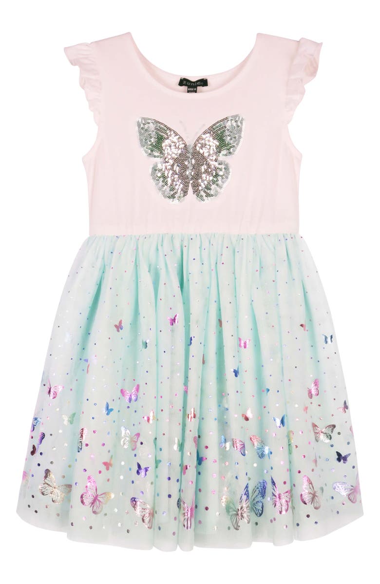 Zunie Kids' Sequin Butterfly Tutu Dress, Main, color, Ivory/ Mint