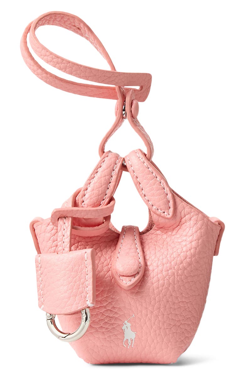 Polo Ralph Lauren Polo Play Pebble Leather Bag Charm, Main, color, Coral
