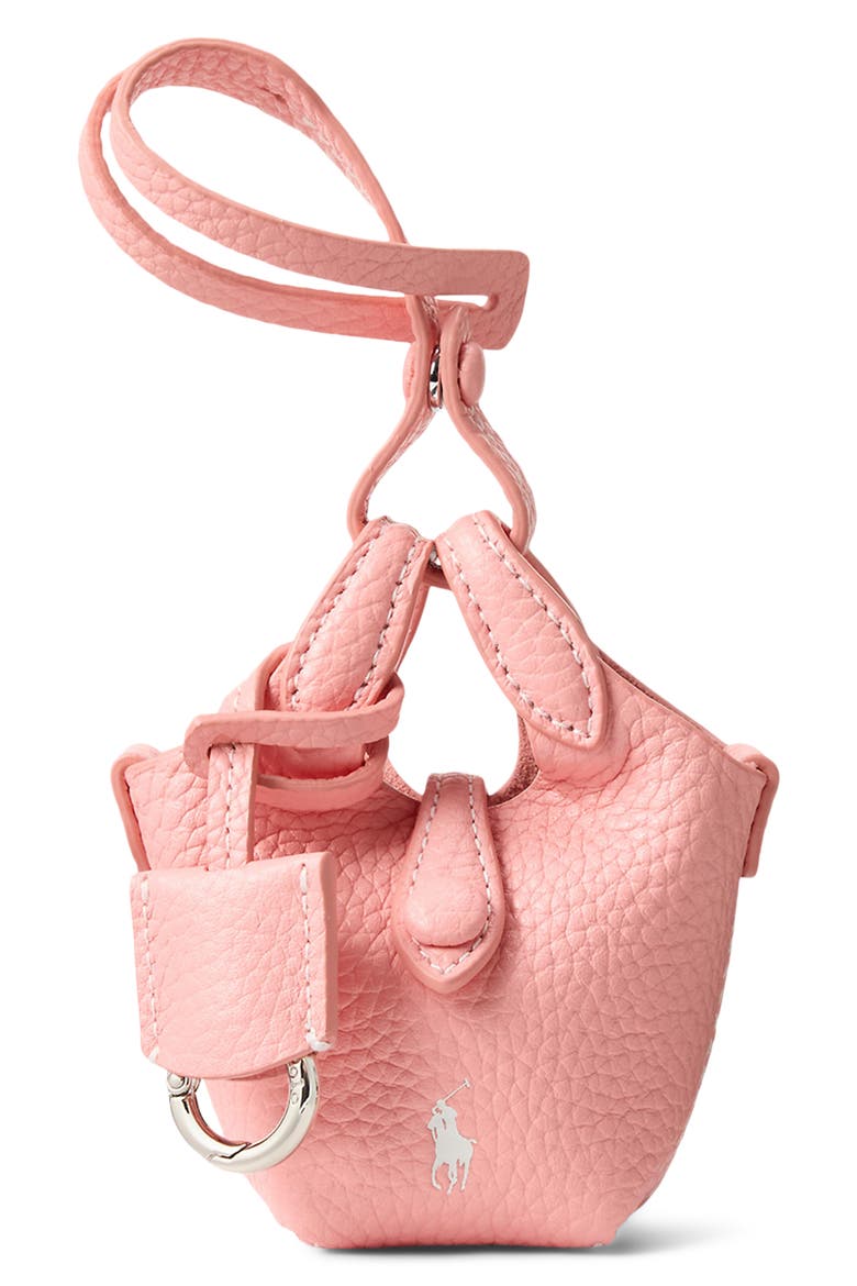 Polo Play Pebble Leather Bag Charm, Main, color, CORAL