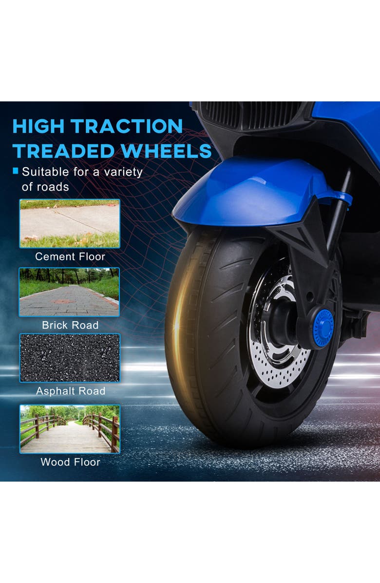 Aosom Kids Motorcycle with Training Wheels, Roaring Engine Design, High-Traction, Light Music, Alternate, color, Blue