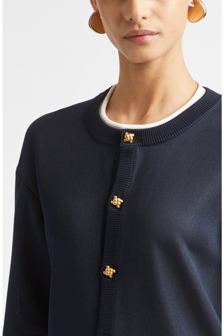 Double Layer Silk Cardigan, Alternate, color, 4073 MIDNIGHT BLUE/ CHALK