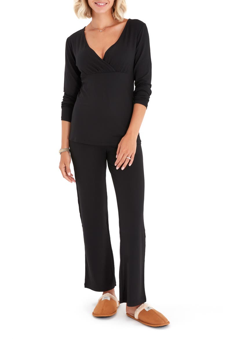 Sleep Tight Pajama Set for Pregnancy, Nursing and Ever After, Main, color, BLACK