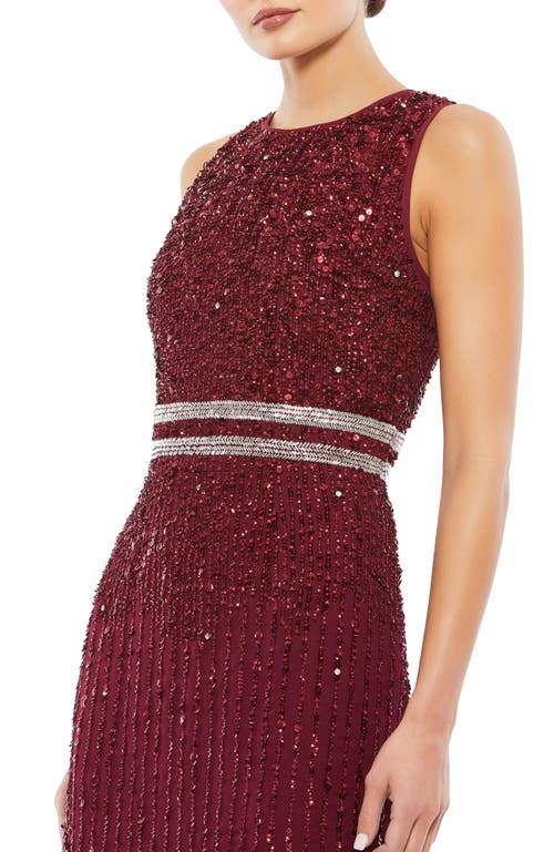Mac Duggal Sequin Sleeveless Sheath Midi Cocktail Dress In Burgundy