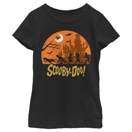 Scooby Doo Girl's  Moon Silhouette Chase  Graphic T-shirt In Black