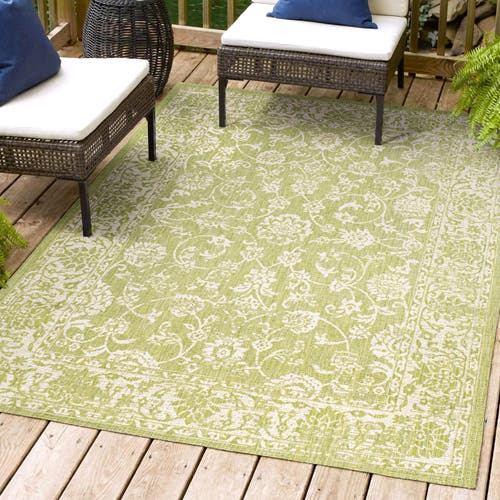 Jonathan Y Malta Bohemian Medallion Textured Weave Indoor/outdoor Green/cream Square Area Rug In Green/cream