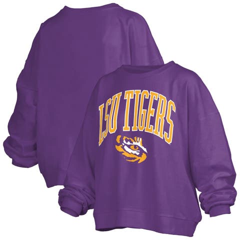 Women's Pressbox Purple LSU Tigers Janise Arch Over Logo Waist Length Oversized Pullover Sweatshirt