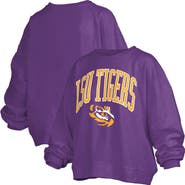 PRESSBOX Women's Pressbox Purple LSU Tigers Janise Arch Over Logo Waist Length Oversized Pullover Sweatshirt