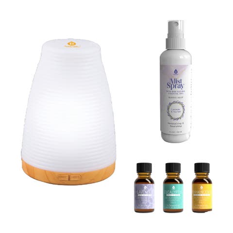 Aromatherapy Essentials Bundle with USB Diffuser, 3-Pack Oils, and Lavender Mist Spray