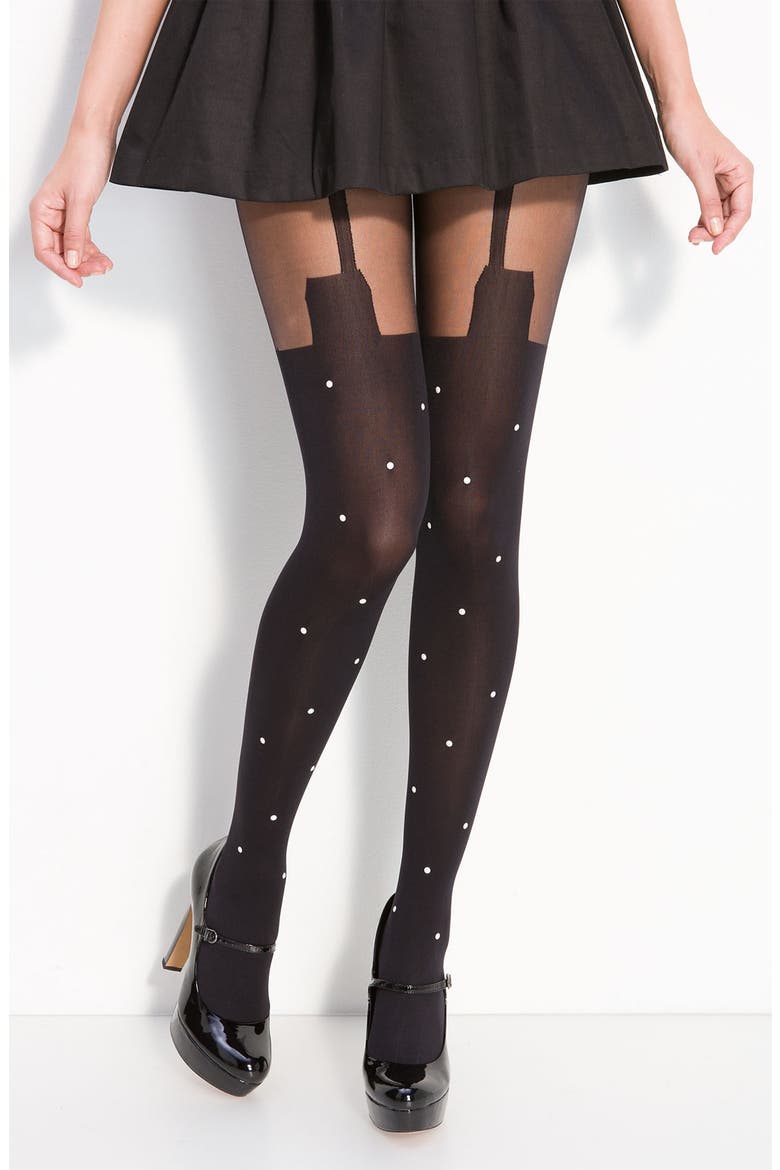 'Pearly Suspender' Tights, Main, color, BLACK/ CREAM