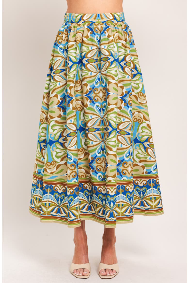 Printed Cotton Midi Skirt, Main, color, BLUE MULTI