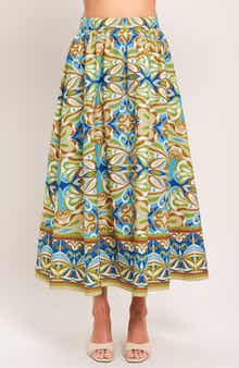 Printed Cotton Midi Skirt