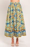 FLYING TOMATO Printed Cotton Midi Skirt