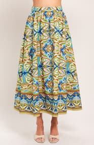 FLYING TOMATO Printed Cotton Midi Skirt