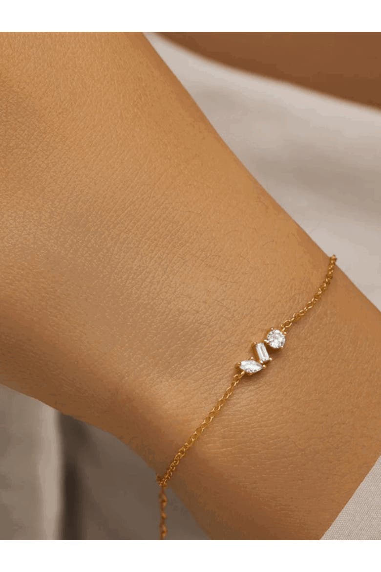 Silvana Chain Link Bracelet with Round, Pear, and Emerald Cut Cubic Zirconia Stones, Alternate, color, Gold