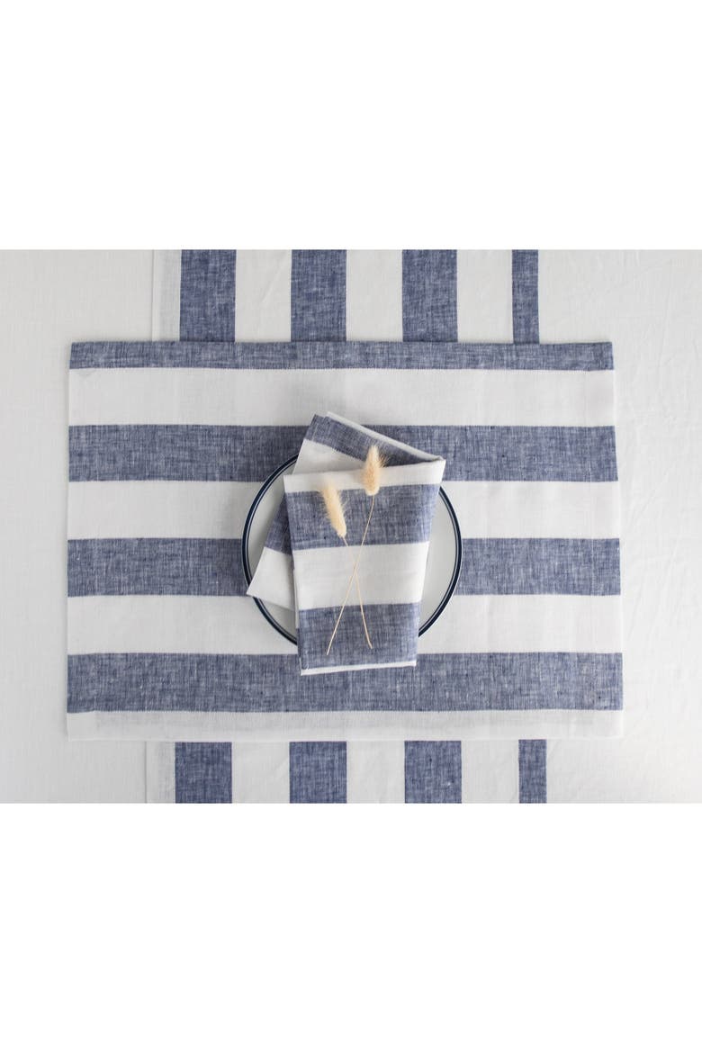 Linen Placemats Set of 4, 14 x 19" - Cabana Stripe, Alternate, color, Navy and White
