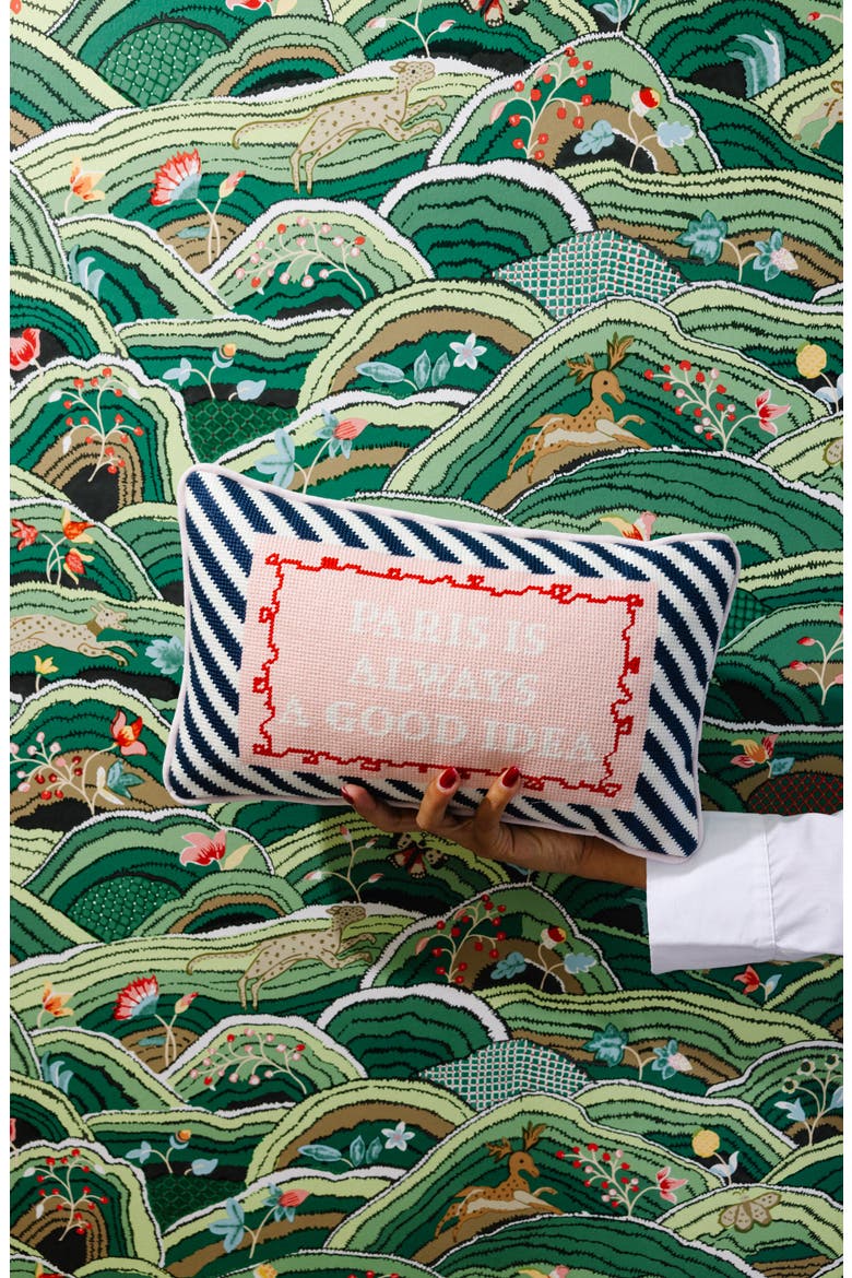 Paris Needlepoint Pillow, Alternate, color, Ivory, Black, Peach
