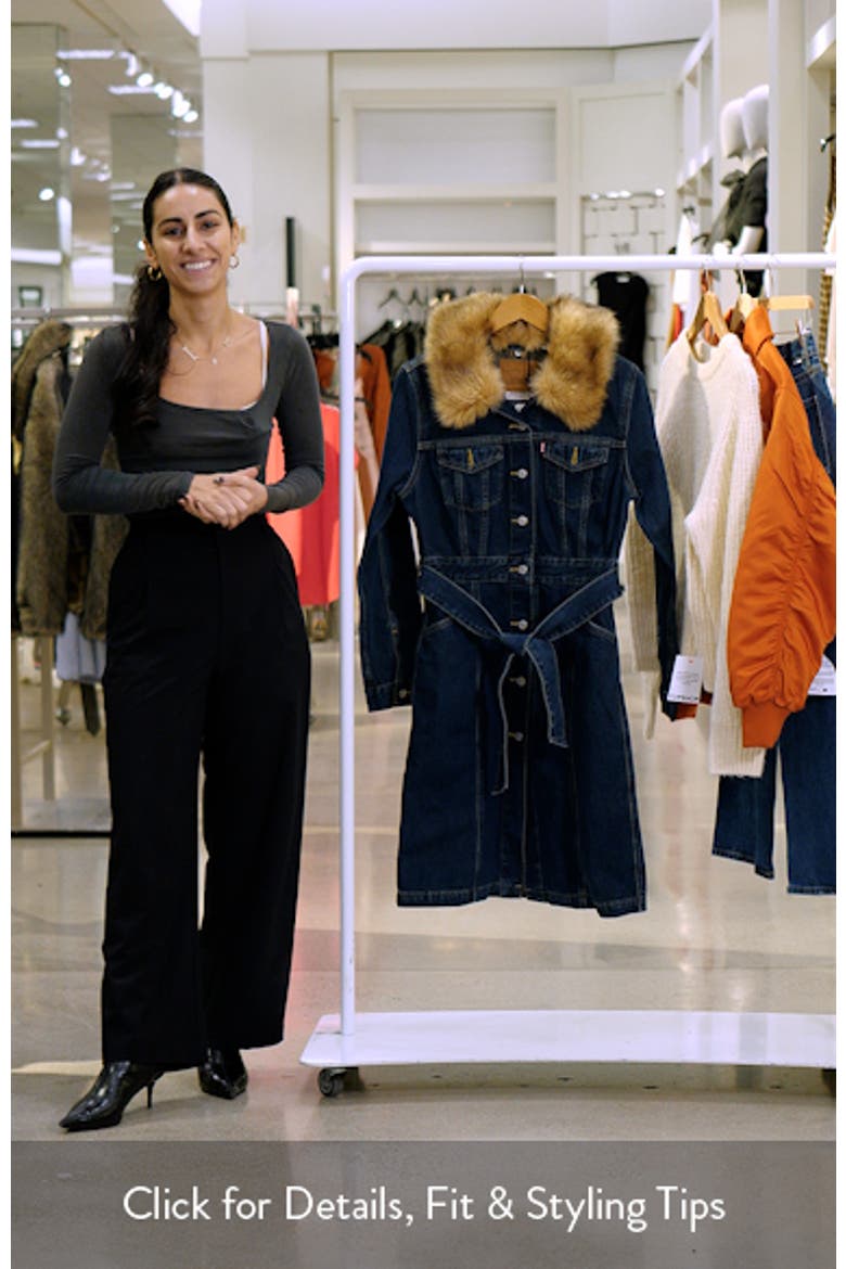 Mob Wife Belted Denim Coat with Removable Faux Fur Collar video