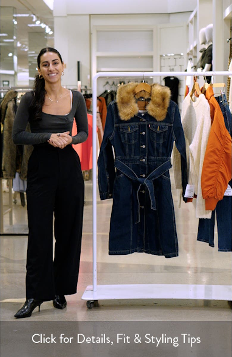 Mob Wife Belted Denim Coat with Removable Faux Fur Collar, sales video thumbnail