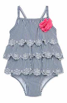 Little Me Kids' Tiered Ruffle Stripe One-Piece Swimsuit